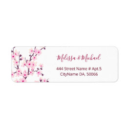 Floral Cherry Blossoms Pink White | Wedding ラベル