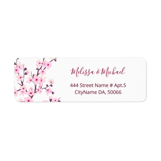 Floral Cherry Blossoms Pink White |  Wedding ラベル (正面)