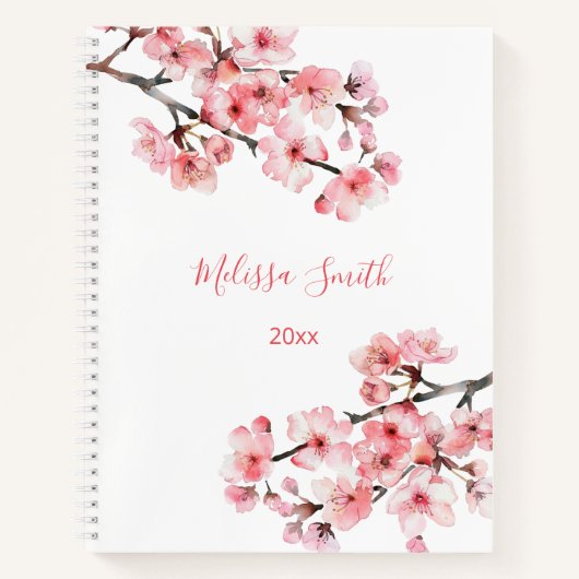 Floral Cherry Blossoms Pink White Your Name ノートブック (正面)