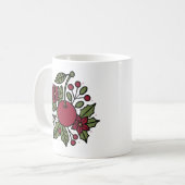 Floral cherry with poinsettia festive botanical コーヒーマグカップ (正面左)
