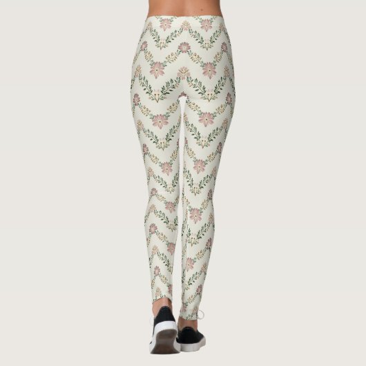 Floral Chevron Pattern – Geometric Zigzag  レギンス (裏面)