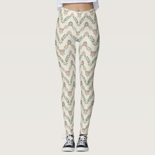 Floral Chevron Pattern – Geometric Zigzag  レギンス (正面)