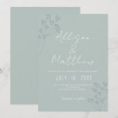 Floral Chic Green Wedding 招待状 (正面/裏面)