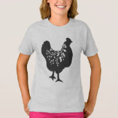 floral chicken silhouette chickens tシャツ (正面)