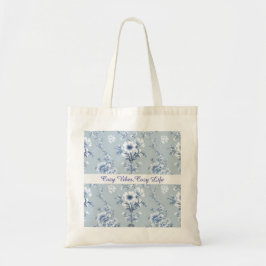 Floral  Chinoiserie Blue Toile with custom text トートバッグ