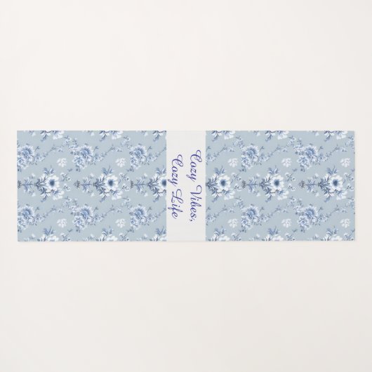 Floral Chinoiserie Blue Toile with custom text ヨガマット (裏面(横))