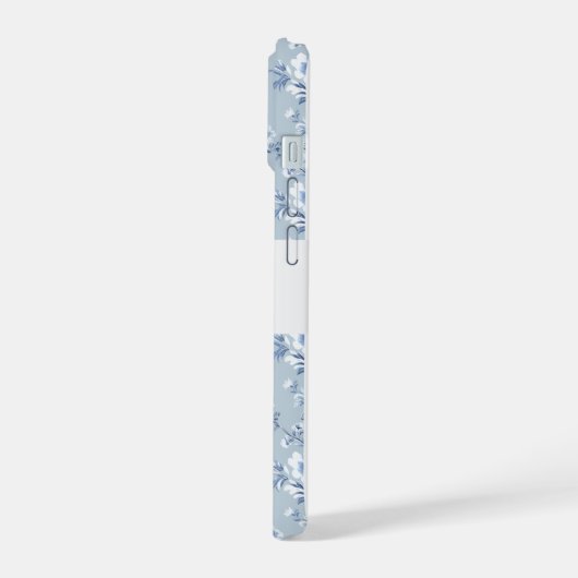 Floral Chinoiserie Blue Toile with custom text iPhone 15ケース (左側面)