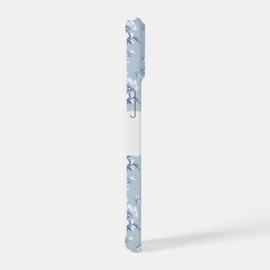 Floral Chinoiserie Blue Toile with custom text iPhone 15ケース (右側面)