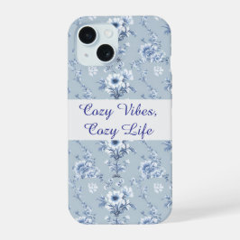 Floral Chinoiserie Blue Toile with custom text iPhone 15ケース