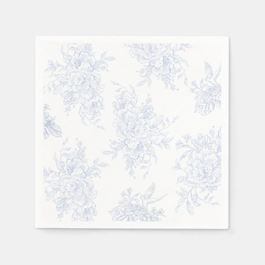 Floral Chintz Chinoiserie Blue Toile Wedding スタンダードカクテルナプキン (正面)