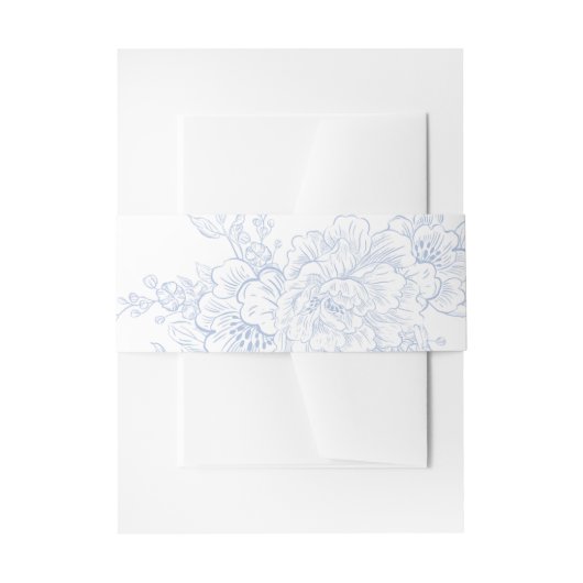 Floral Chintz Chinoiserie Blue Toile Wedding 招待状ベリーバンド (正面例)