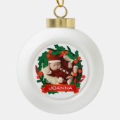 Floral Christmas Baby's First Christmas Photo セラミックボールオーナメント (正面)