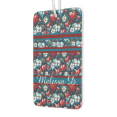 Floral Christmas Hearts in Red Blue and Green カーエアーフレッシュナー (左)