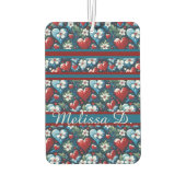 Floral Christmas Hearts in Red Blue and Green カーエアーフレッシュナー (裏面)