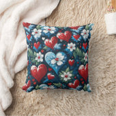 Floral Christmas Hearts in Red Blue and Green クッション (ブランケット)