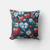 Floral Christmas Hearts in Red Blue and Green クッション (正面)