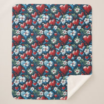 Floral Christmas Hearts in Red Blue and Green