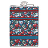 Floral Christmas Hearts in Red Blue and Green フラスク (裏面)