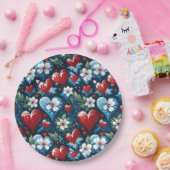 Floral Christmas Hearts in Red Blue and Green ペーパープレート (パーティー)