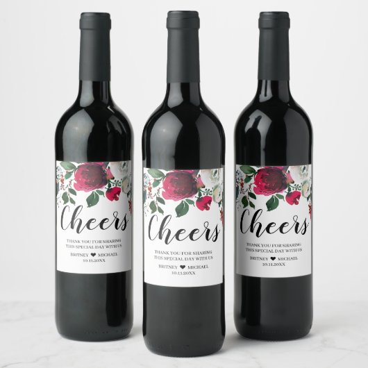 Floral Christmas Holiday Cheers wine label ワインラベル (ボトル)