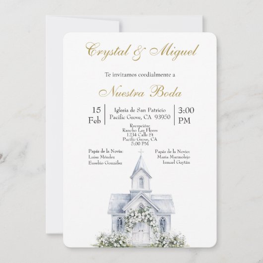 Floral Church Spanish wedding   招待状 (正面)