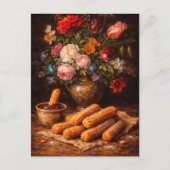 Floral Churros Still Life Art Postcard ポストカード (正面)