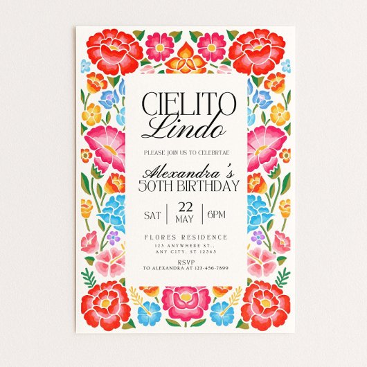 Floral Cielito Lindo Digital Birthday Party Mexica 招待状