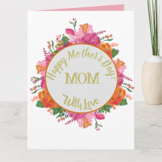 Floral Circle Banner Mother's Day Pink カード (正面)