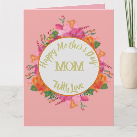 Floral Circle Banner Mother's Day Pink カード (正面)