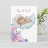 Floral cloud Baby girl Shower 招待状 (スタンド正面)