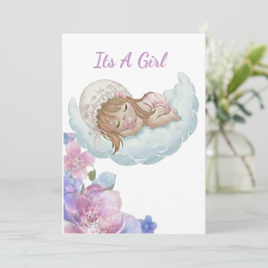 Floral cloud Baby girl Shower 招待状 (スタンド正面)