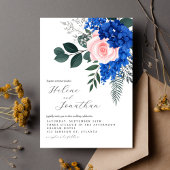 Floral Cobalt Blue Pink Garden Elegant Wedding 招待状