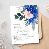 Floral Cobalt Blue Pink Garden Elegant Wedding 招待状