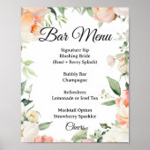 Floral Cocktail Bar Menu Bridal Shower Sign ポスター (正面)