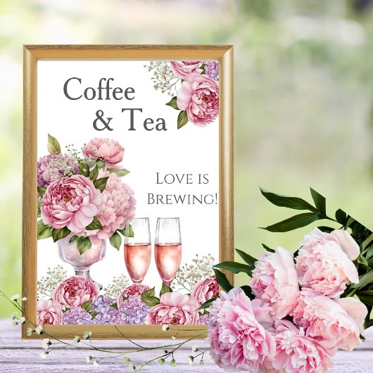 Floral Coffee and Tea Love is Brewing Sign 招待状