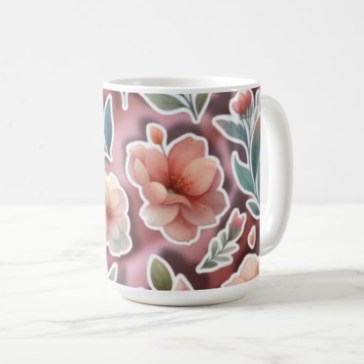 Floral Coffee Mug – Peach Flowers コーヒーマグカップ (正面右)