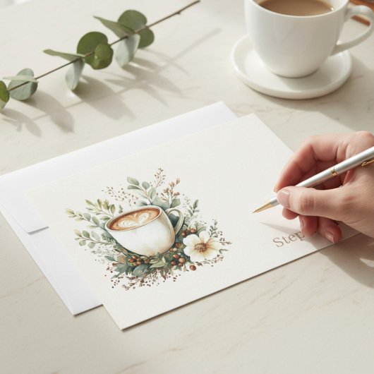 Floral Coffee Mug Personalized ノートカード