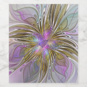 Floral Colorful Abstract Fractal With Pink & Gold ワインラベル (シングルラベル)