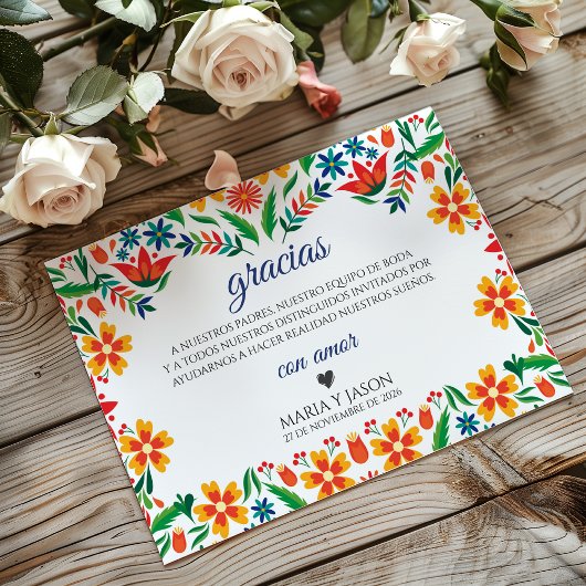 Floral Colorful Botanical Flowers Spanish Wedding サンキューカード