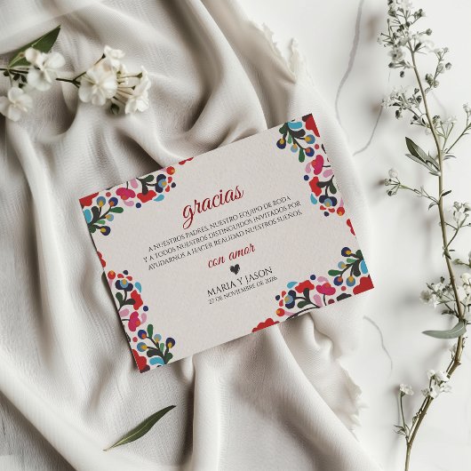 Floral Colorful Botanical Flowers Spanish Wedding サンキューカード