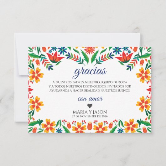 Floral Colorful Botanical Flowers Spanish Wedding サンキューカード (正面)