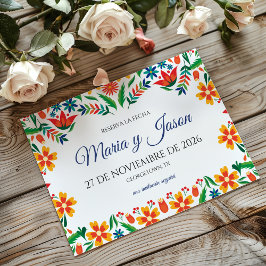 Floral Colorful Botanical Flowers Spanish Wedding セーブザデート