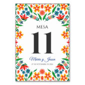 Floral Colorful Botanical Flowers Spanish Wedding テーブルナンバー (正面)