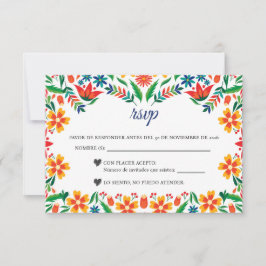 Floral Colorful Botanical Flowers Spanish Wedding 出欠カード