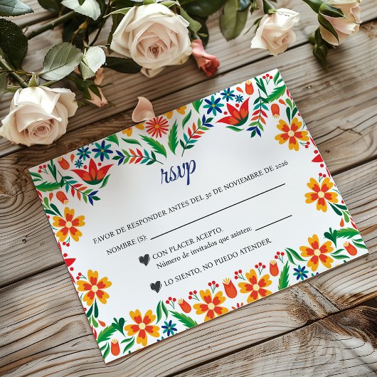 Floral Colorful Botanical Flowers Spanish Wedding 出欠カード