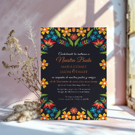 Floral Colorful Botanical Flowers Spanish Wedding 招待状