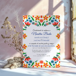 Floral Colorful Botanical Flowers Spanish Wedding 招待状