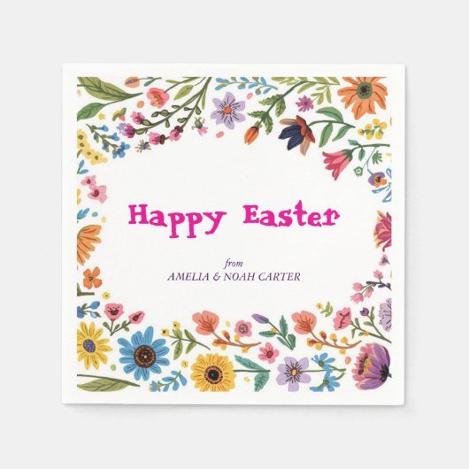 Floral Colorful Easter BRUNCH & HUNT スタンダードカクテルナプキン (正面)