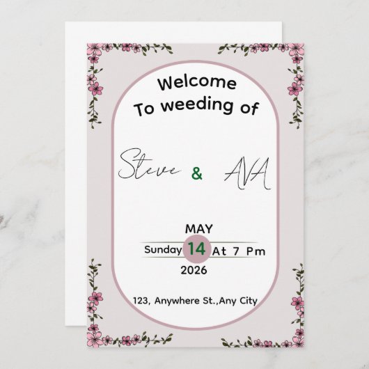 Floral Colorful Elegant Wedding Invitation 招待状 (正面/裏面)