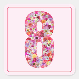 Floral Colorful Pink Month Number 8 スクエアシール
